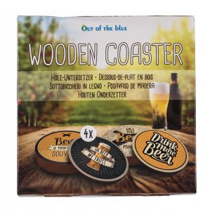 Houten Onderzetters - Bier Slogans - Set van 4 verschillende Houten Onderzetters - Bier Slogans - Set van 4 verschillende