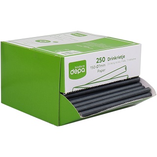 Drinkrietje zwart papier 150-7mm FSC pak 250 stuks