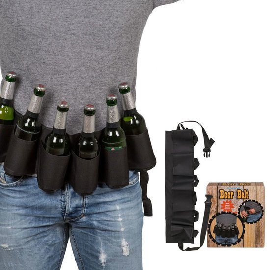 Bierfles Houder Riem - Beer Belt - Zwart - Met bieropener sleutelhanger