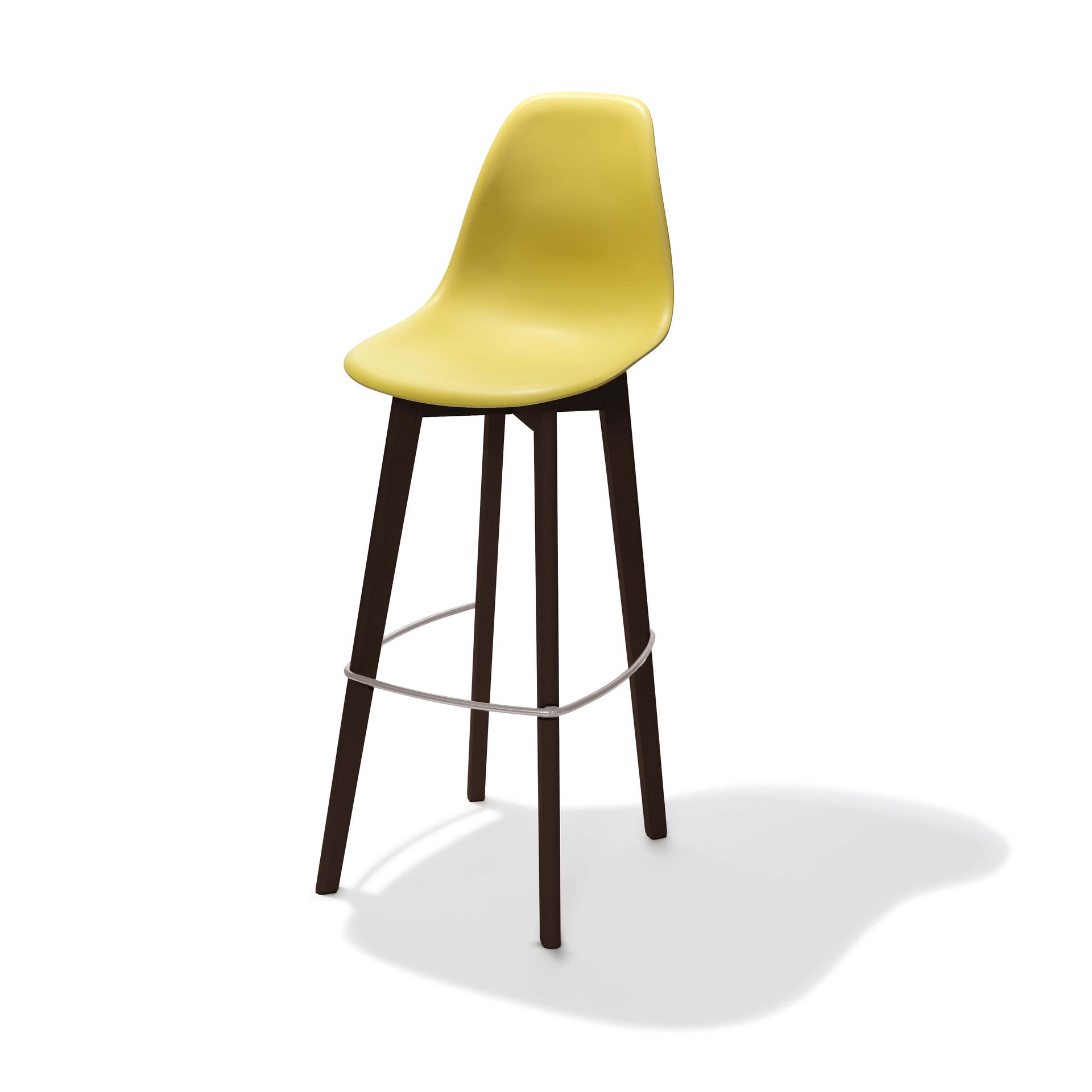 Keeve Stapelbare barkruk geel, berkenhouten frame en kunststof zitting, 53x47x119cm (LxBxH), 506FD01SY