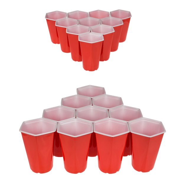 Hexagonal Beer Pong - Set van 22 zeshoekige red cups en 15 tafeltennisballen - 450ml