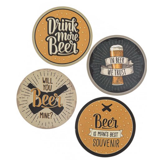 Houten Onderzetters - Bier Slogans - Set van 4 verschillende