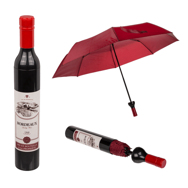 Opvouwbare paraplu - Rode wijnfles - Zakformaat