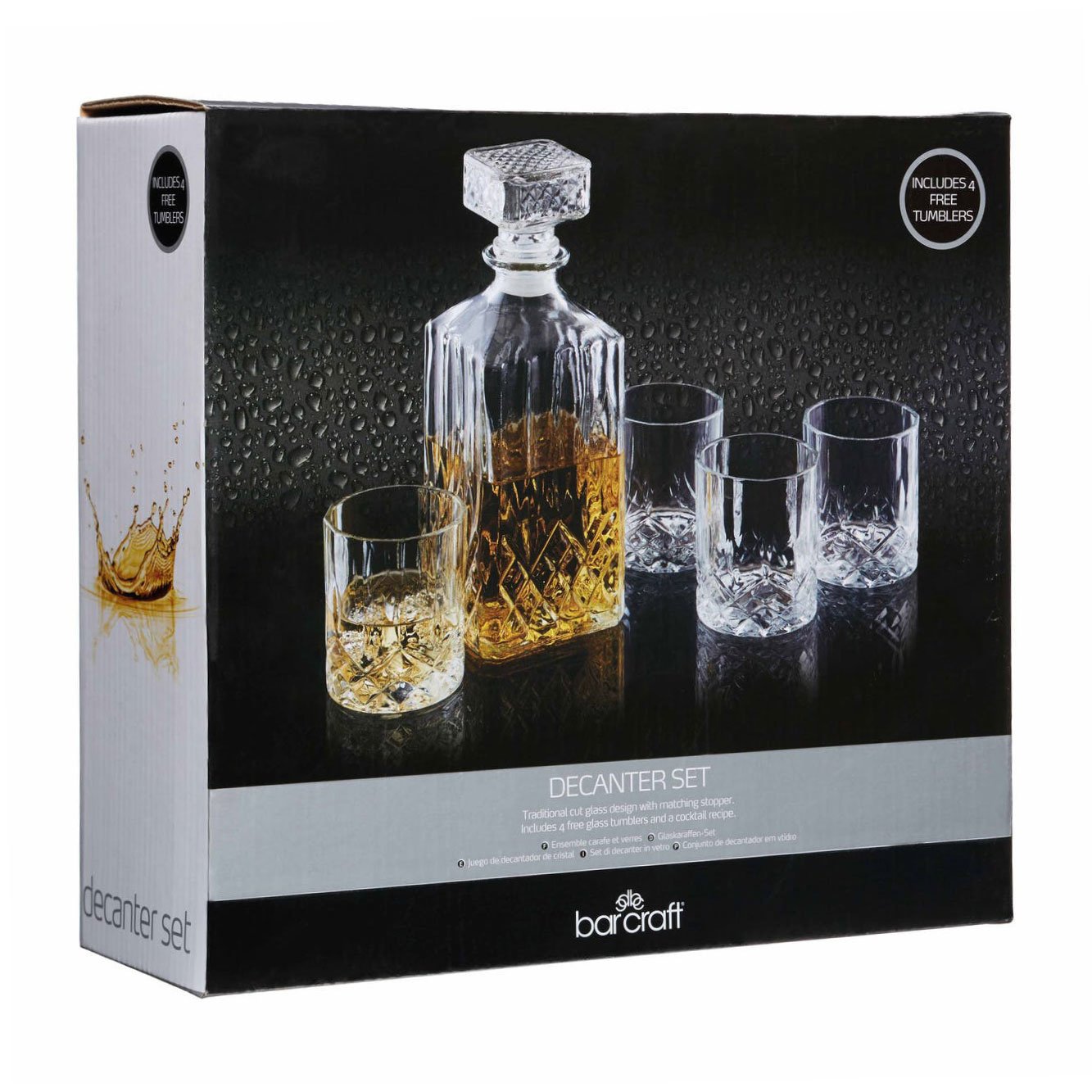 Whiskey Decanter Set - 5 delig - Whisky karaf 900ml met 4 glazen