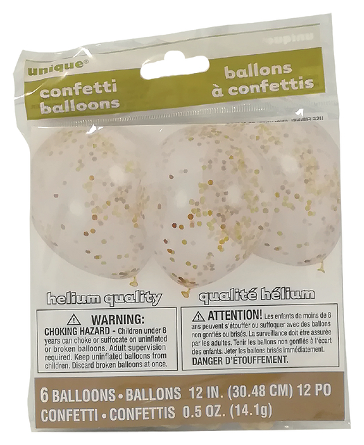 Ballon transparant met goud confetti 6 stuks 30 cm