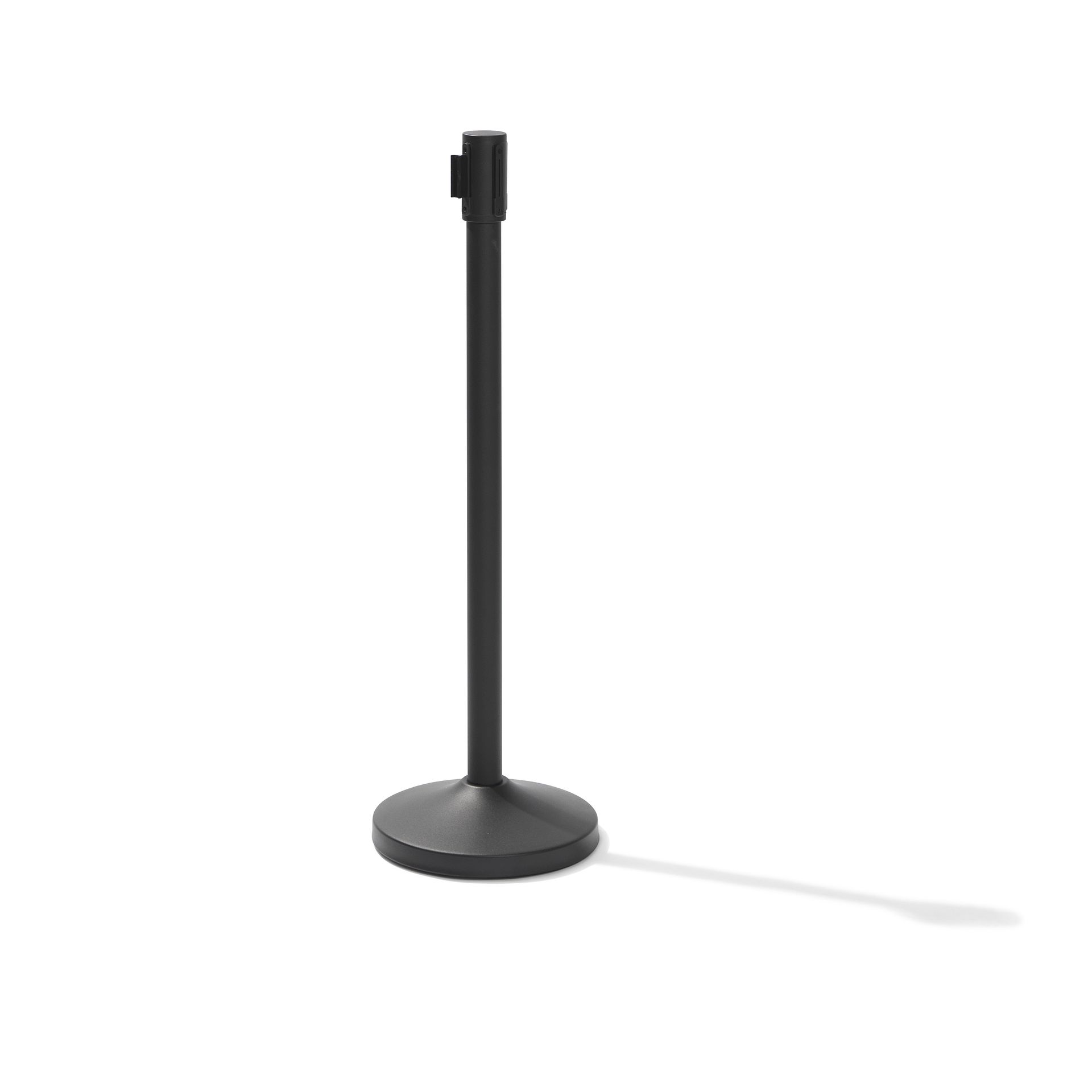 Trendy afzetpaal Zwart met zwarte band, Afsluitlengte 180 cm, Voet Ø 32cm, Paal Ø 5cm, Hoogte 99 cm, 8 kg, 10104BL