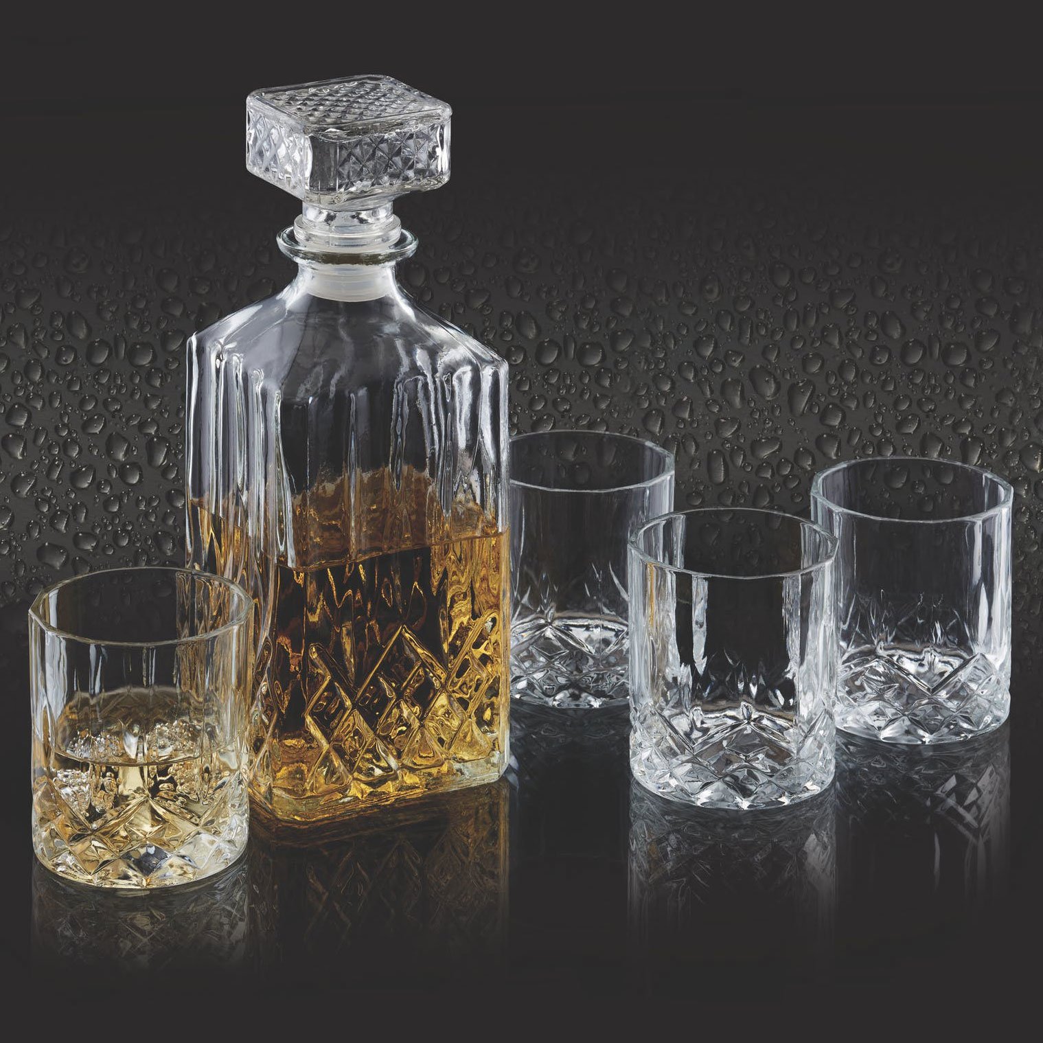 Ontoegankelijk Edele Ijdelheid Whiskey Decanter Set - 5 delig - Whisky karaf 900ml met 4 glazen | 10416337