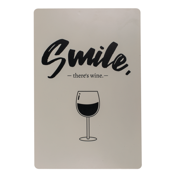 Metalen wandbord - Smile, there's wine - 30x20cm