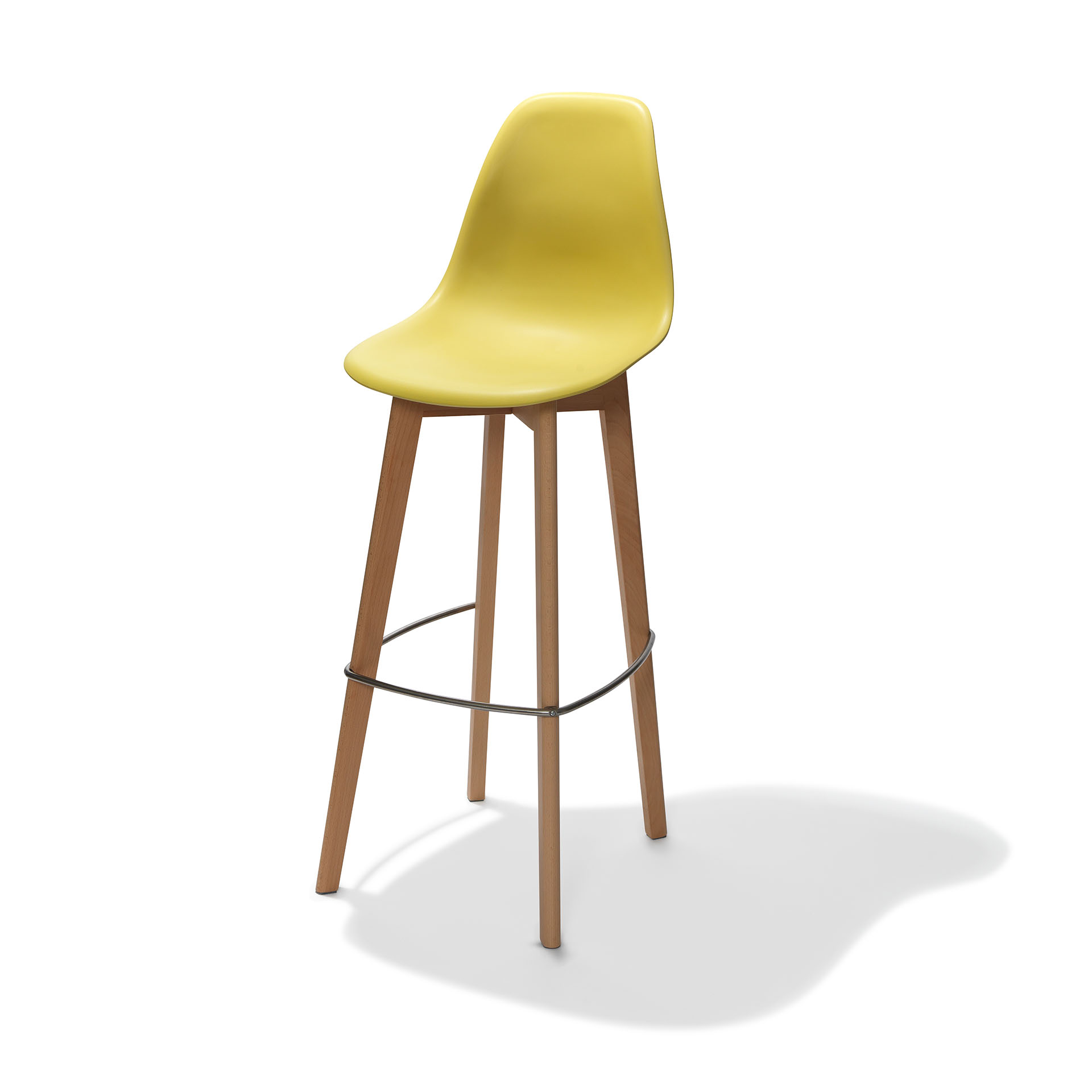 Keeve Stapelbare barkruk geel, berkenhouten frame en kunststof zitting, 53x47x119cm (LxBxH), 506F01SY