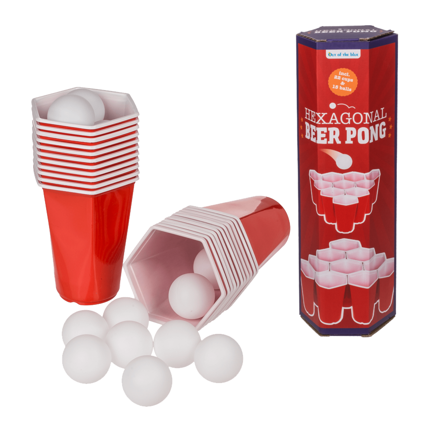 Hexagonal Beer Pong - Set van 22 zeshoekige red cups en 15 tafeltennisballen - 450ml