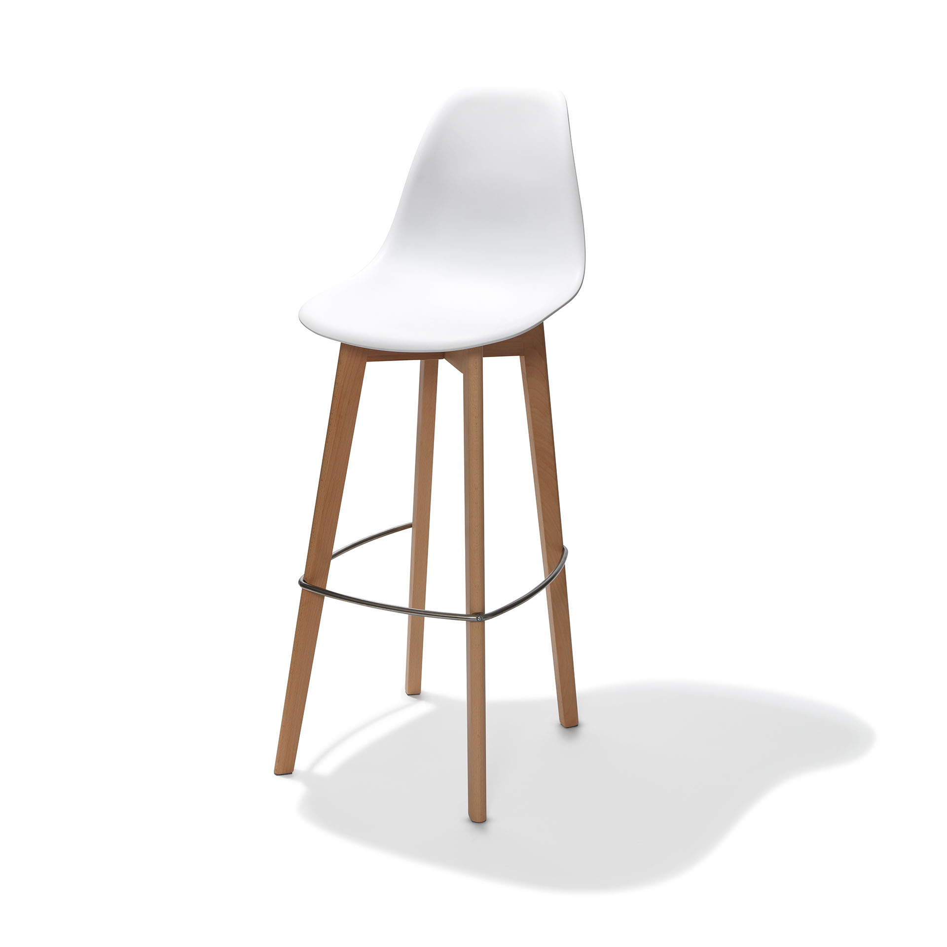 Keeve Stapelbare barkruk wit, berkenhouten frame en kunststof zitting, 53x47x119cm (LxBxH), 506F01SW