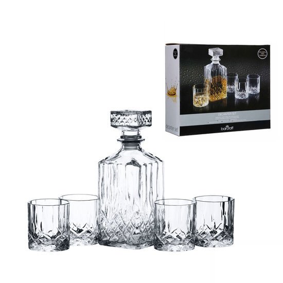 Koloniaal Schuldig Zeebrasem Whiskey Decanter Set - 5 delig - Whisky karaf 900ml met 4 glazen | 10416337